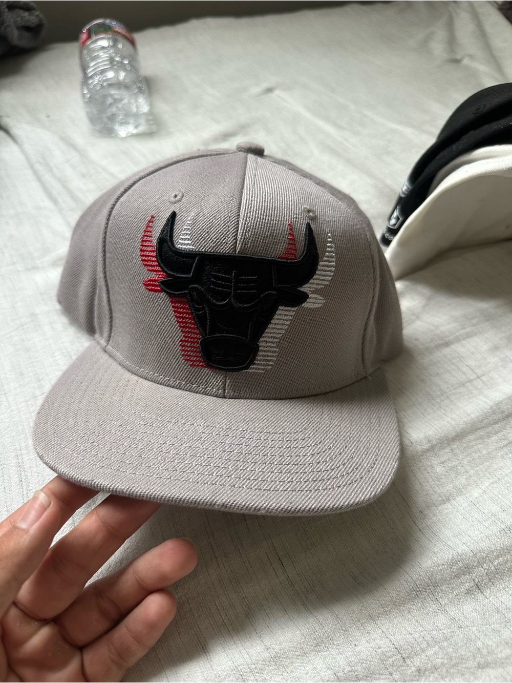 Mitchell & Ness Chicago Bulls Gray Snapback Hat with Black & Red Logo